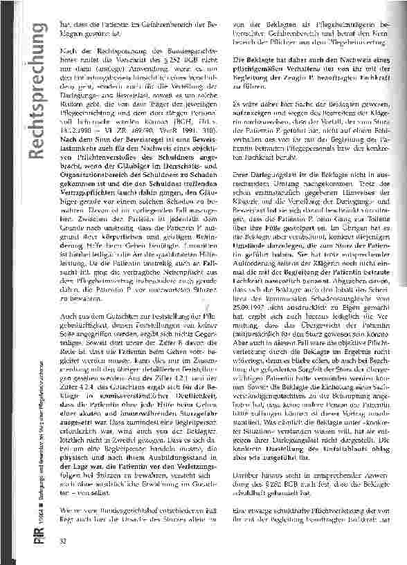 Vorschauseite 2: Darlegungsund Beweislast bei Sturz einer Pflegeheimbewohnerin OLG Dresden, Urt. v. 21. 07. 1999