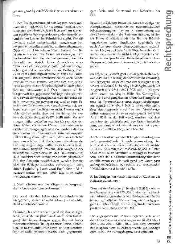 Vorschauseite 3: Darlegungsund Beweislast bei Sturz einer Pflegeheimbewohnerin OLG Dresden, Urt. v. 21. 07. 1999