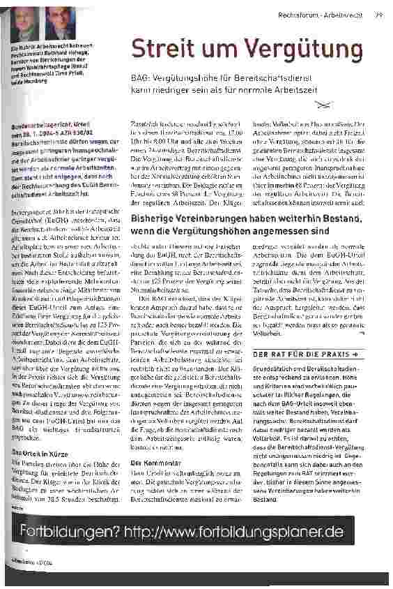 Vorschauseite 1: Streit um Vergütung