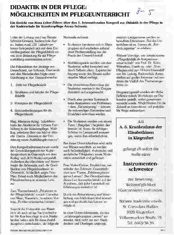 Vorschauseite 1: Didaktik in der Pflege: Möglichkeiten im Pflegeunterricht Ein Bericht über den 1.Internat.Kongreß zur Didaktik i.d.Pflege Aarau