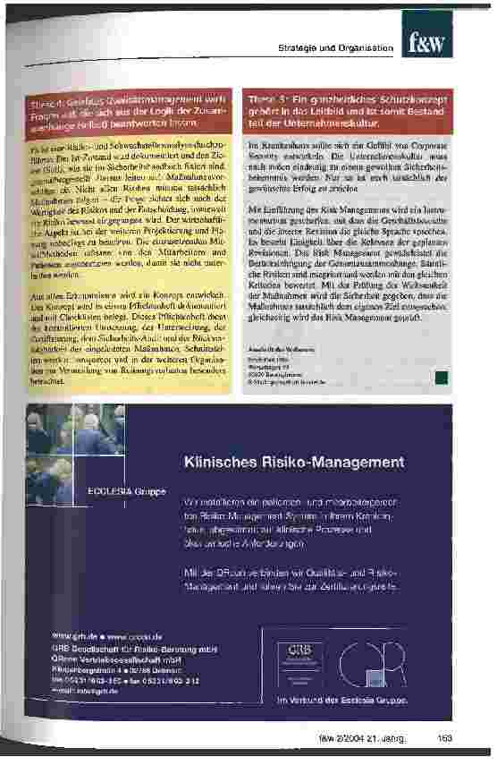 Vorschauseite 3: Das Krankenhaus muss Corporate Security entwickeln Das Risk Management ist Grundlage für die revisionsfähige Krankenhaussicherheit