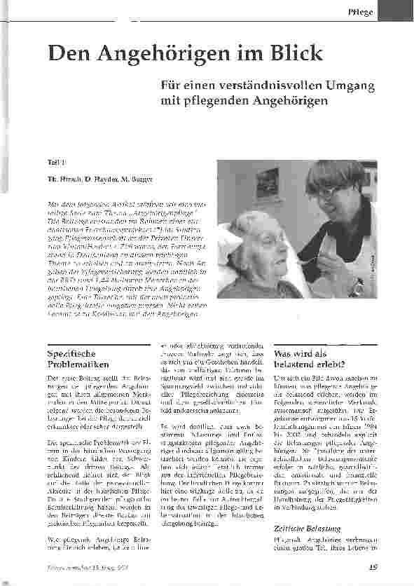 Vorschauseite 1: Den Angehörigen im Blick. Für einen verständnisvollen Umgang mit pflegenden Angehörigen Teill
