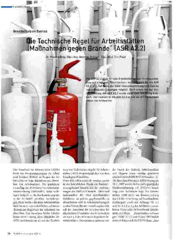Vorschauseite 1: Die Technische Regel für Arbeitsstätten, Maßnahmen gegen Brände
