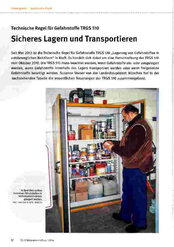 Vorschauseite 1: Technische Regel für Gefahrstoffe TRGS 510Sicheres Lagern und Transportieren