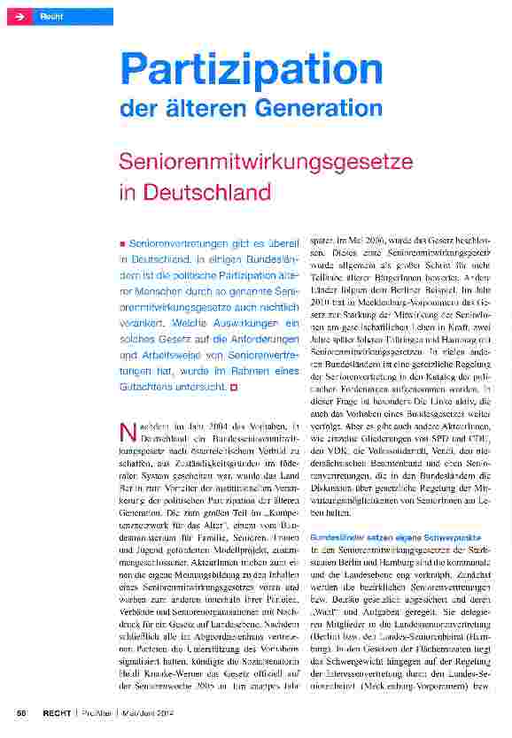 Vorschauseite 1: Partizipation der älteren Generation Seniorenmitwirkungsgesetze in Deutschland