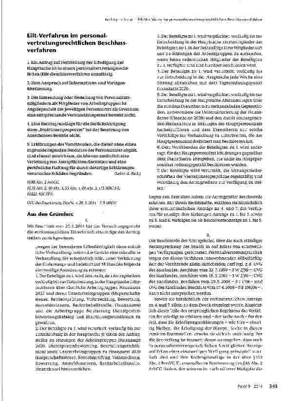 Vorschauseite 1: Eilt-Verfahren im personalvertretungsrechtlichen Beschlussverfahren