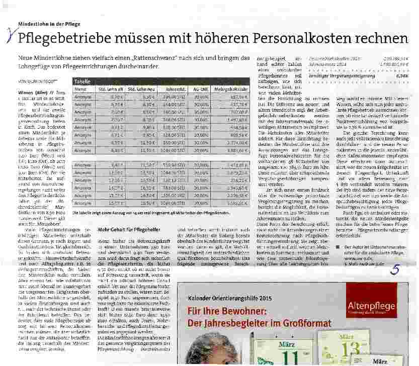 Vorschauseite 1: Pflegebetriebe müssen mit höheren Personalkosten rechnen
