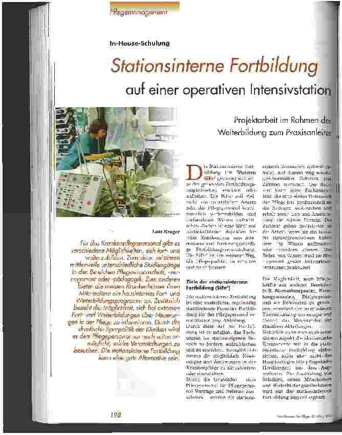 Vorschauseite 1: Stationsinterne Fortbildung auf einer operativen Intensivstation