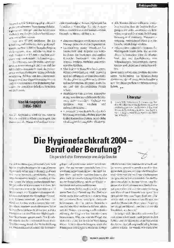 Vorschauseite 5: Zur Wiederentdeckung von Hygiene und Öffentlicher Gesundheit Florence Nightingale und die Krankenhaushygiene, Teil 1: Lebensdaten und Zeitereignisse