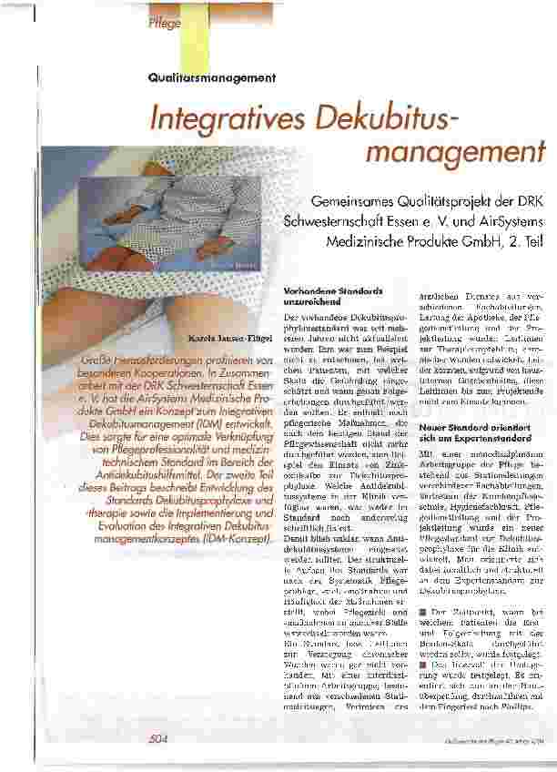 Vorschauseite 1: Integratives Dekubitus-ManagementGemeinsames Qualitätsprojekt der DRK Schwesternschaft Essen e. V. und AirSystems Medizinische Produkte GmbH, 2. Teil