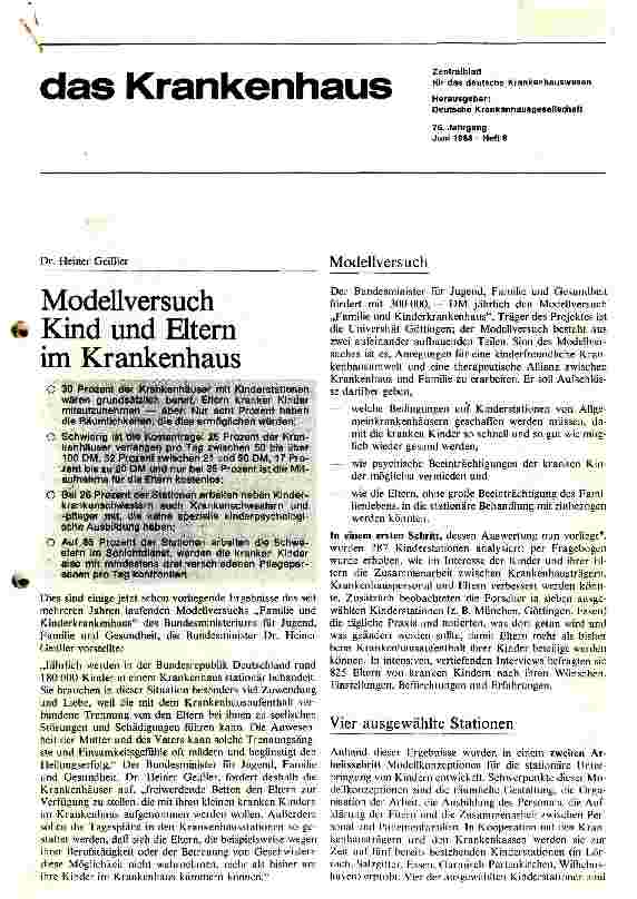 Vorschauseite 1: Modellversuch : Kind und Eltern im Krankenhaus