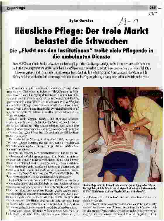 Vorschauseite 1: Häusliche Pflege: Der freie Markt belastet die Schwachen Die Flucht aus den Institutionen treibt viele Pflegende in die ambulanten Dienste.
