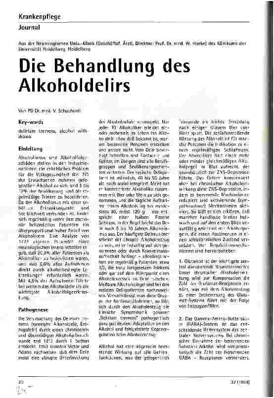 Vorschauseite 1: Die Behandlung des Alkoholdelirs