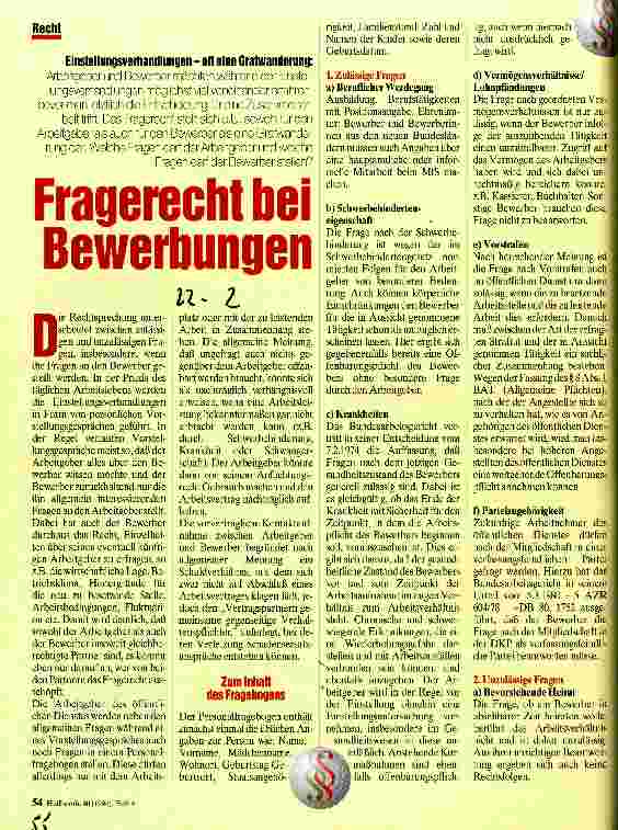 Vorschauseite 1: Fragerecht bei Bewerbungen Einstellungsverhandlungen - oft eine Gratwanderung