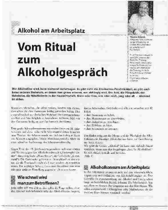Vorschauseite 1: Vom Ritual zum Alkoholgespräch. Alkohol am Arbeitsplatz