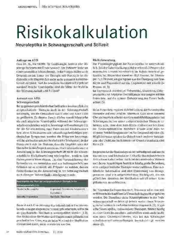 Vorschauseite 1: Risikokalkulation - Neuroleptika in Schwangerschaft und Stillzeit