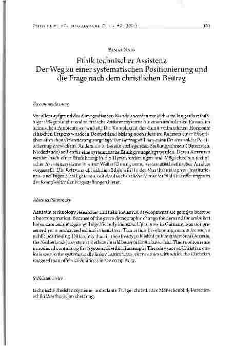 Vorschauseite 1: Ethik technischer Assistenz Der Weg zu einer systematischen Positionierung und die Frage nach dem christlichen Beitrag