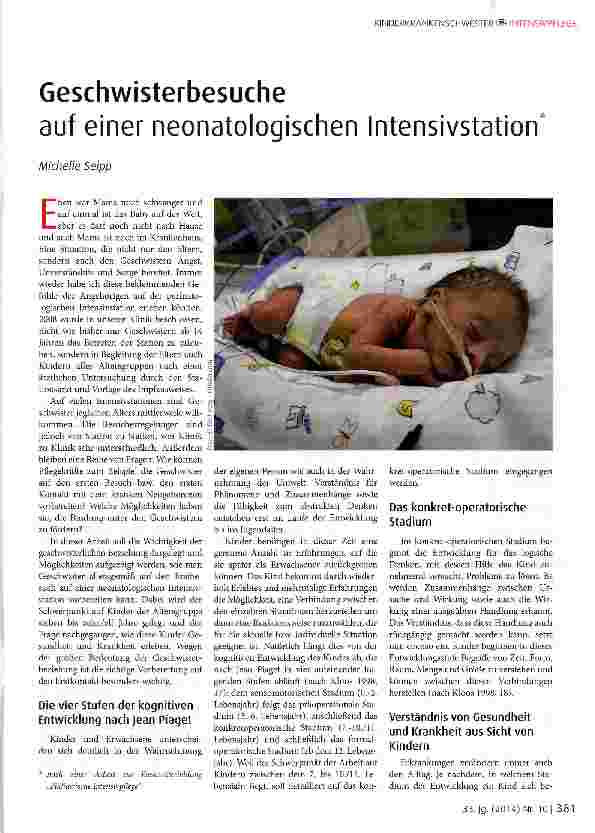 Vorschauseite 1: Geschwisterbesuche auf einer neonatologischen Intensivstation