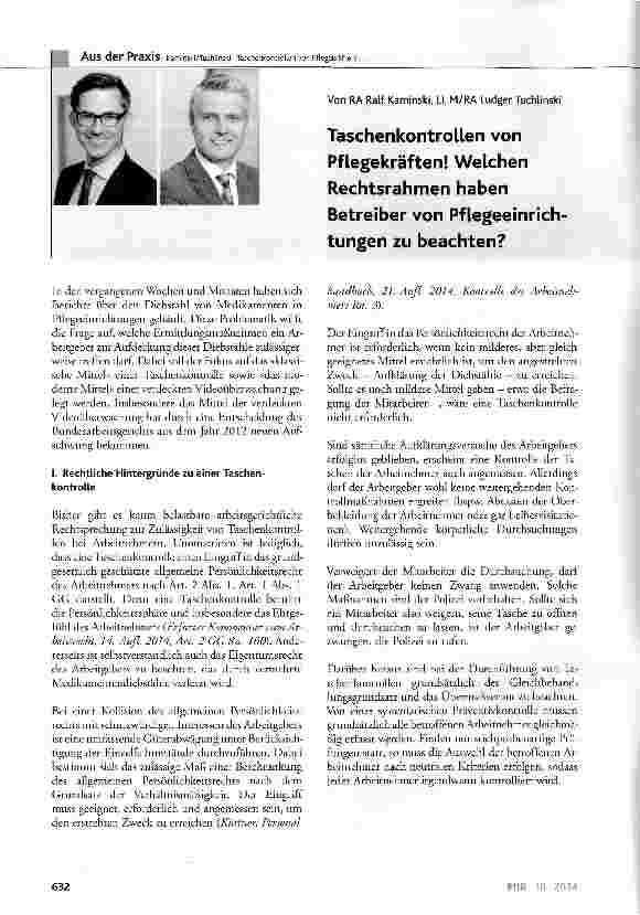 Vorschauseite 1: Taschenkontrollen von Pflegekräften! Welchen Rechtsrahmen haben Betreiber von Pflegeeinrichtungen zu beachten?