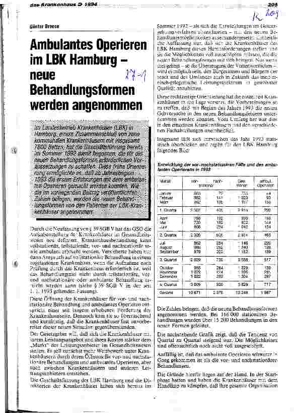 Vorschauseite 1: Ambulantes Operieren im LBK Hamburg - neue Behandlungsformen werden angenommen