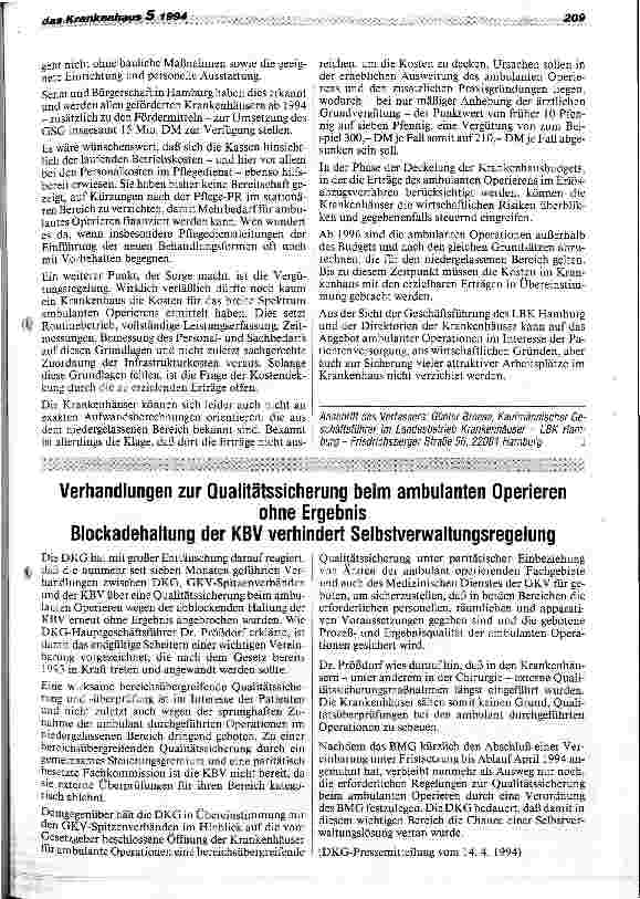 Vorschauseite 5: Ambulantes Operieren im LBK Hamburg - neue Behandlungsformen werden angenommen