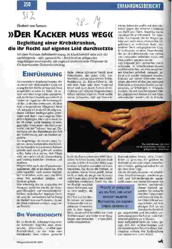 Vorschauseite 1: Der Kacker muß weg Begleitung einer Krebskranken, die ihr Recht auf eigenes Leid durchsetzte