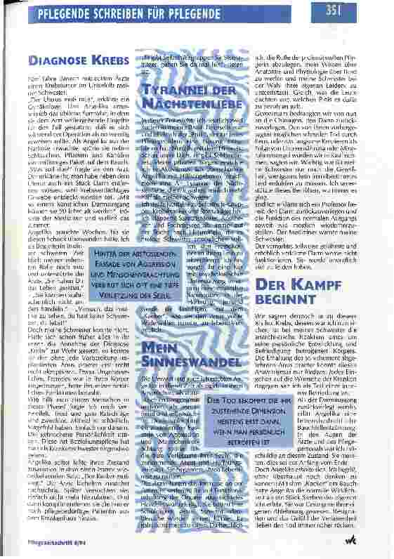 Vorschauseite 2: Der Kacker muß weg Begleitung einer Krebskranken, die ihr Recht auf eigenes Leid durchsetzte