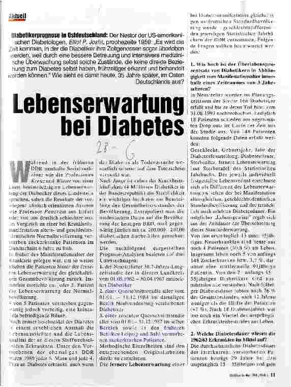Vorschauseite 1: Lebenserwartung bei Diabetes Diabetikerprognose in Ostdeutschland
