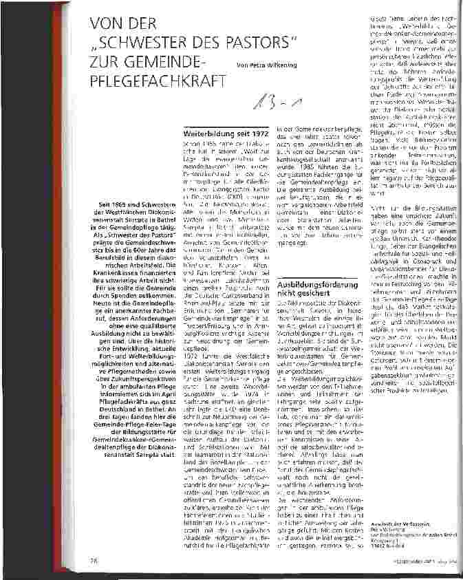 Vorschauseite 1: Von der Schwester des Pastors zur Gemeinde-Pflegefachkraft