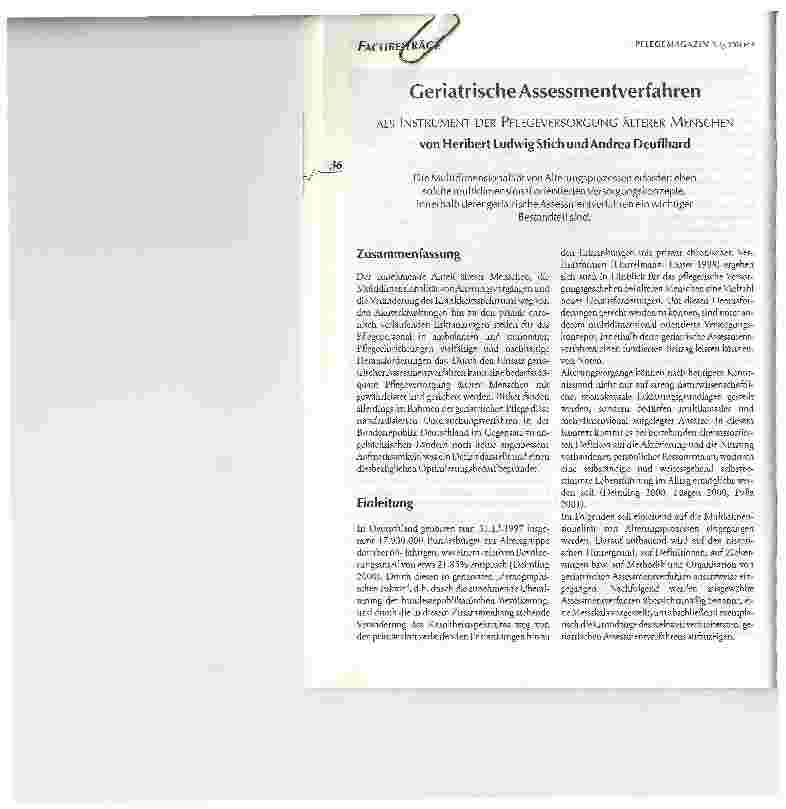 Vorschauseite 1: Geriatrische AssessmentverfahrenALS INSTRUMENT DER PFLEGEVERSORGUNG ÄLTERER MENSCHEN