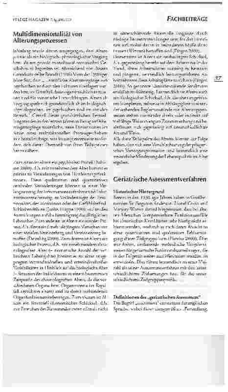 Vorschauseite 2: Geriatrische AssessmentverfahrenALS INSTRUMENT DER PFLEGEVERSORGUNG ÄLTERER MENSCHEN
