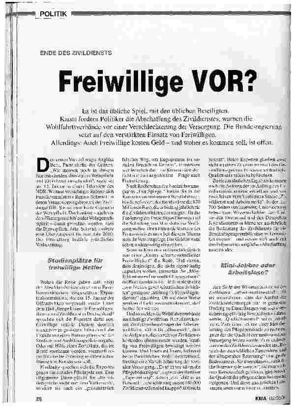 Vorschauseite 1: Freiwillige vor? Ende des Zivildiensts