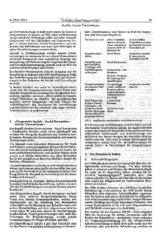 Vorschauseite 2: Soziale Unternehmen zur Beschäftigung von Behinderten und Benachteiligten -Charakter, Bedeutung und Aufgaben am Beispiel ihrer Entwicklung in Italien und Großbritannien