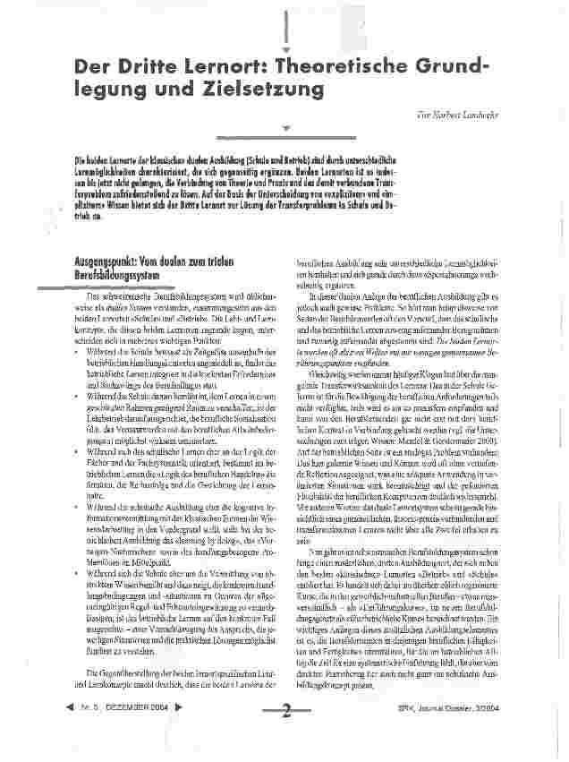 Vorschauseite 1: Der Dritte Lernort: Theoretische Grundlegung und Zielsetzung