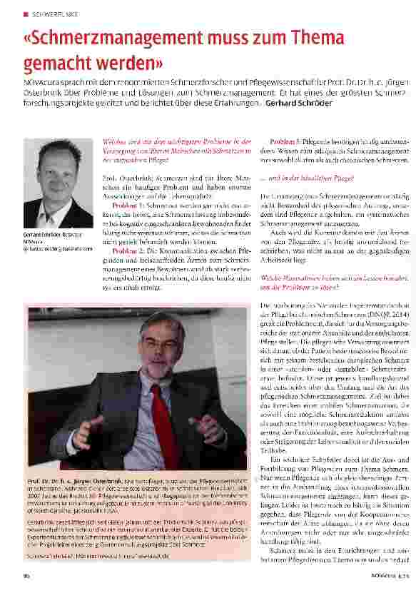Vorschauseite 1: «Schmerzmanagement muss zum Thema gemacht werden»