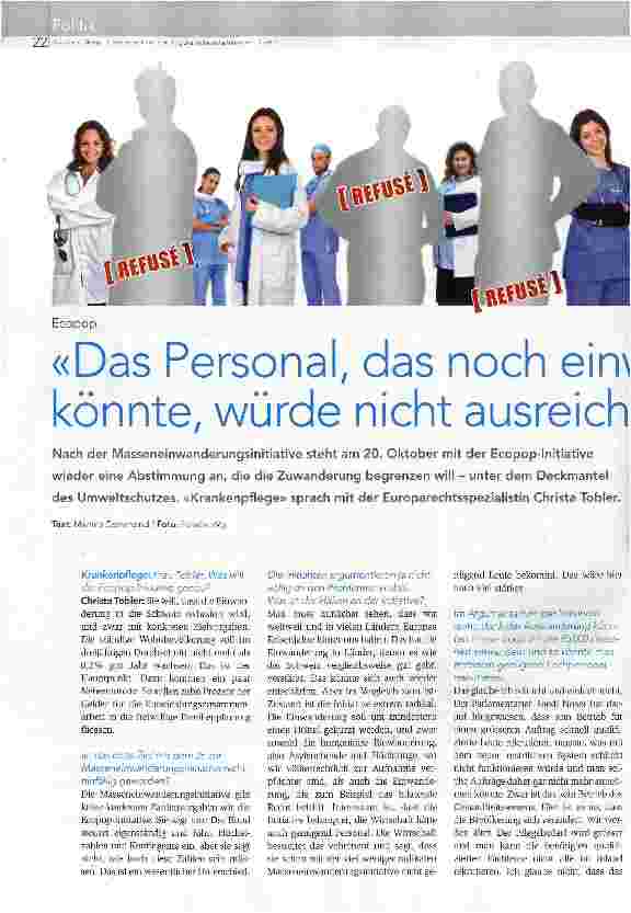Vorschauseite 1: «Das Personal, das noch einwandern könnte, würde nicht ausreichen