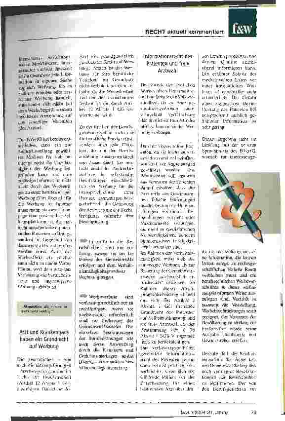 Vorschauseite 2: Das Recht der Ärzte und Krankenhäuser auf Informationswerbung Neuere Entscheidungen des Bundesverfassungsgerichts (BVerfG)