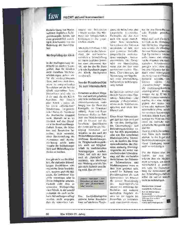 Vorschauseite 3: Das Recht der Ärzte und Krankenhäuser auf Informationswerbung Neuere Entscheidungen des Bundesverfassungsgerichts (BVerfG)