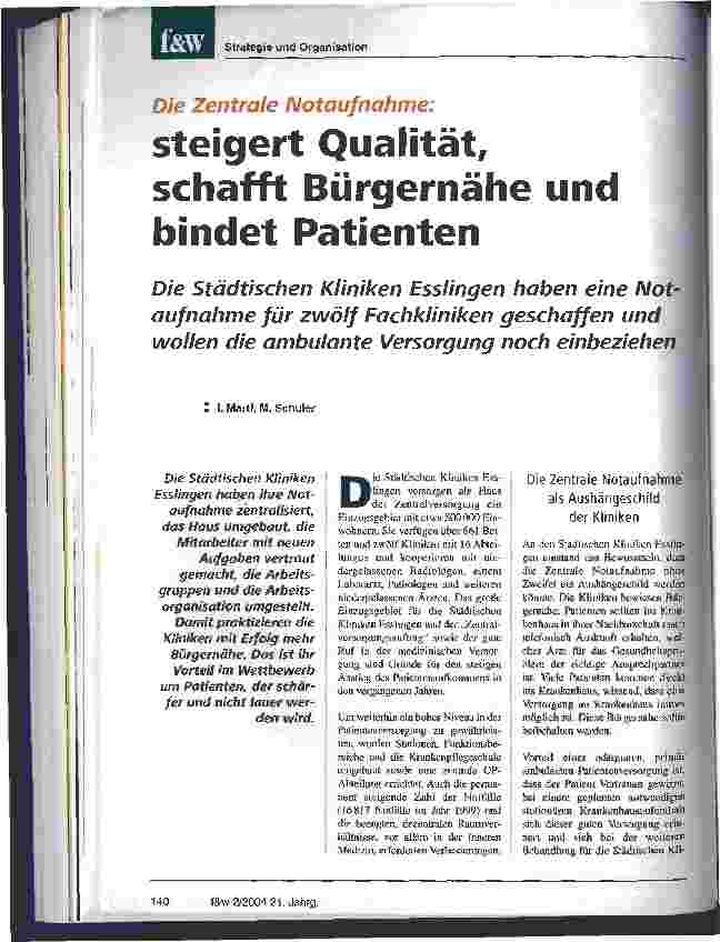Vorschauseite 1: Die Zentrale Notaufnahme: steigert Qualität, schafft Bürgernähe und bindet Patienten