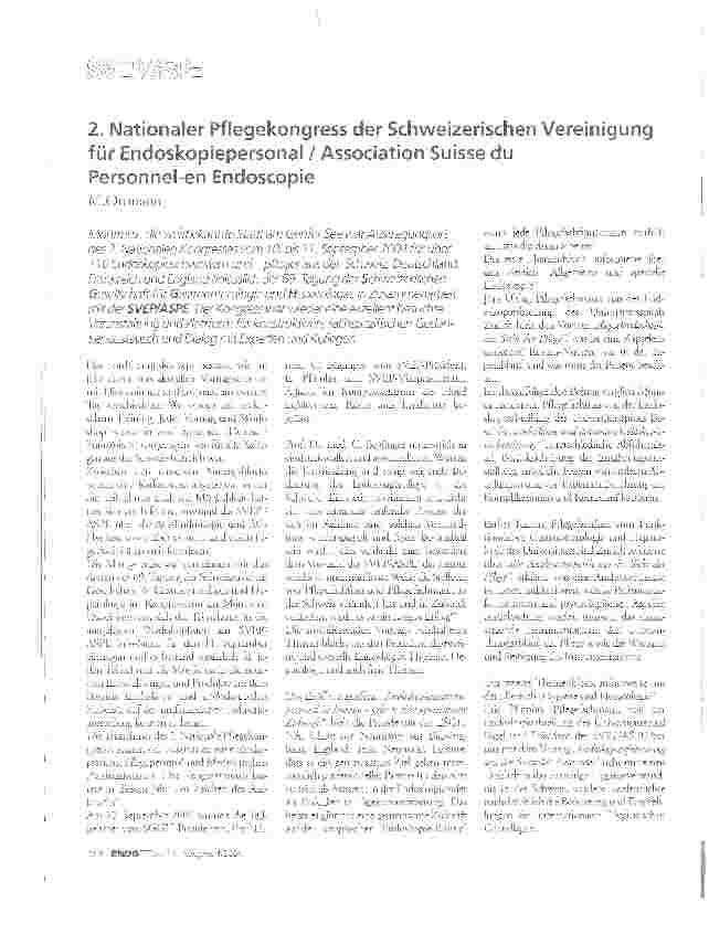 Vorschauseite 1: 2. Nationaler Pflegekongress der Schweizerischen Vereinigung für Endoskopiepersonal / Association Suisse du Personnel-en Endoscopie