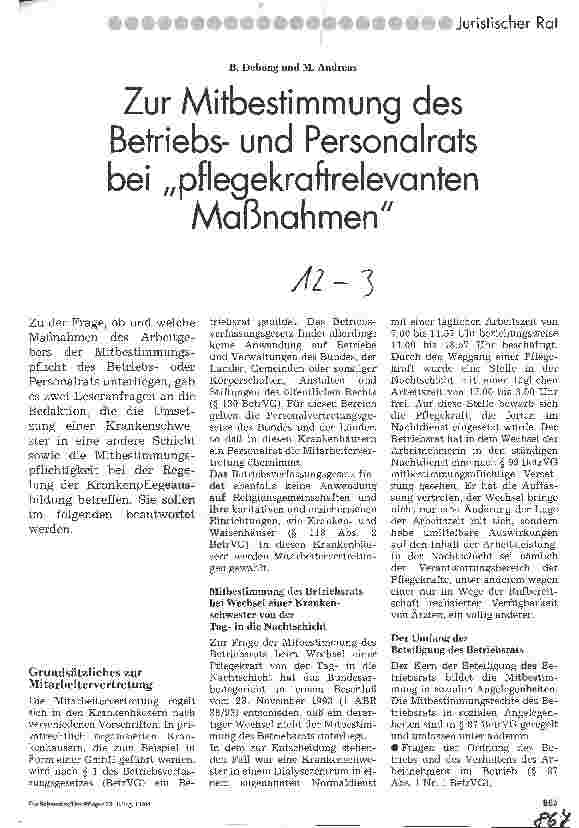 Vorschauseite 1: Zur Mitbestimmung des Betriebsund Personalrats bei pflegekraftrelevanten Maßnahmen