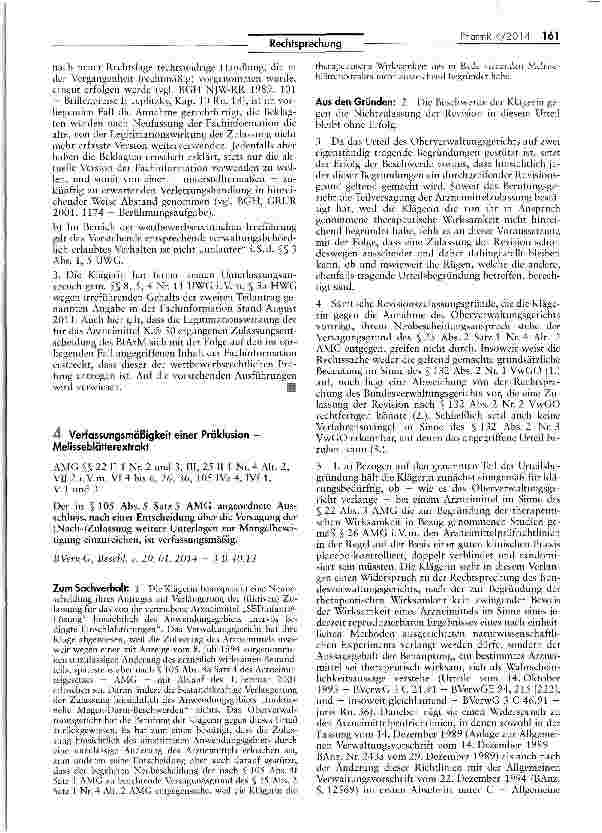 Vorschauseite 1: Verfassungsmäßigkeit einer Präklusion -Melisseblätterextrakt