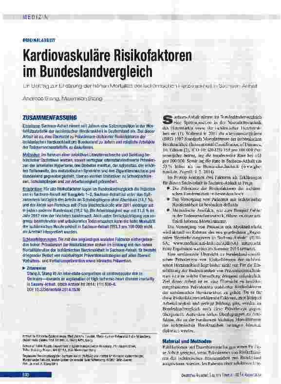 Vorschauseite 1: Kardiovaskuläre Risikofaktoren im Bundeslandvergleich