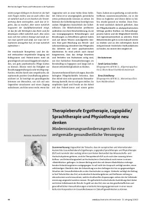 Vorschauseite 1: Therapieberufe Ergotherapie, Logopädie/ Sprachtherapie und Physiotherapie neu denken. Modernisierungsanforderungen für eine zeitgemäße gesundheitliche Versorgung