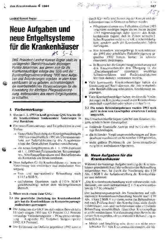 Vorschauseite 1: Neue Aufgaben und neue Entgeltsysteme für die Krankenhäuser