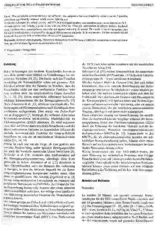 Vorschauseite 2: Führen Kreuzbandrekonstruktionen zu Veränderungen im zentralen Nervensystem und in der kortikalen Bewegungsplanung?