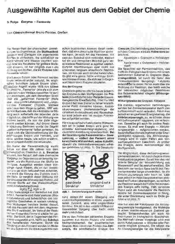 Vorschauseite 1: Ausgewählte Kapitel aus der Chemie 3. Folge: Enzyme - Fermente