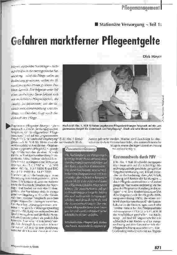 Vorschauseite 1: Gefahren marktferner PflegeentgelteStationäre Versorgung - Teil 1