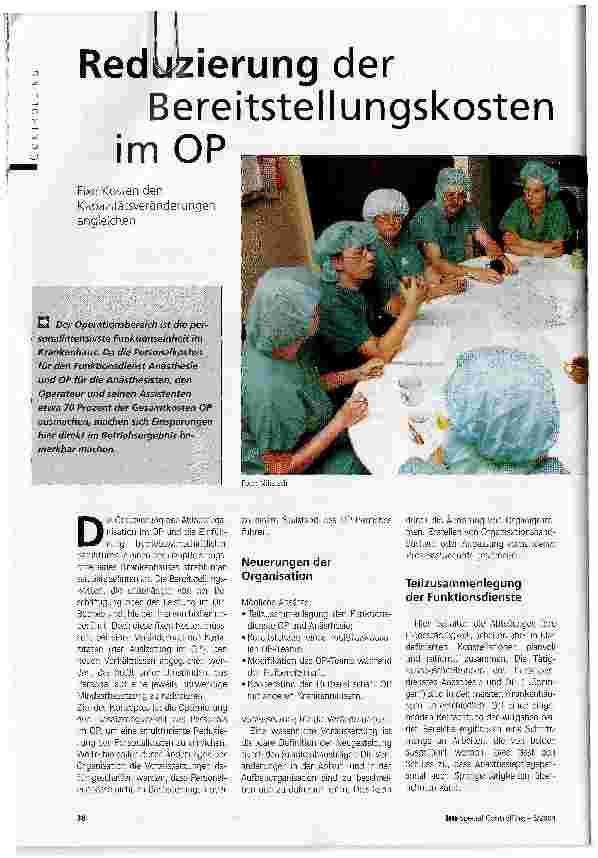 Vorschauseite 1: Reduzierung der Bereitstellungskosten im OPFixkosten den Kapazitätsveränderungen angleichen