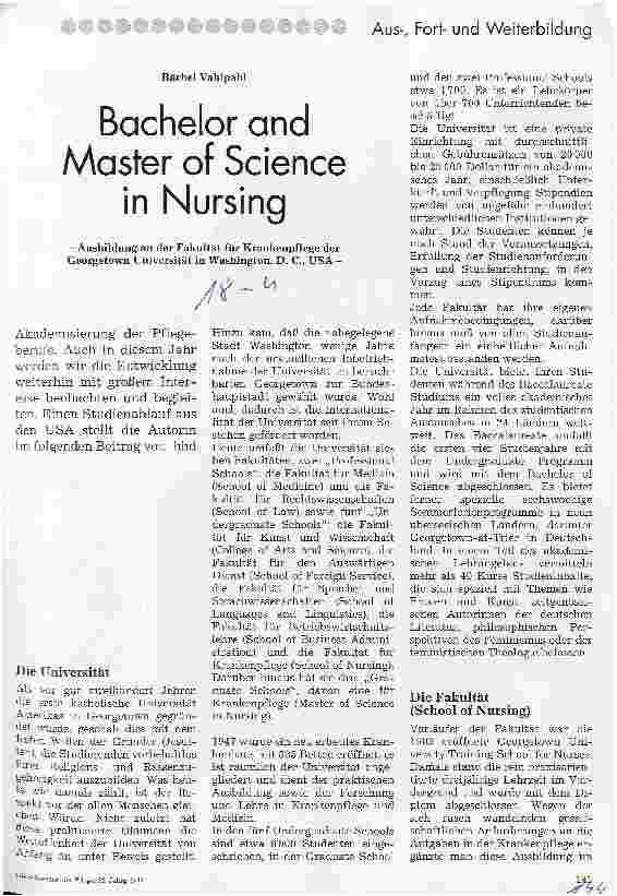 Vorschauseite 1: Bachelor and Master of Science in Nursing Ausbildung an der Fakultät für Krankenpflege der Georgetown Universität in Washington D.C., USA